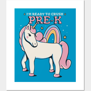 Ready to Crush Pre-K Cute Unicorn Back to School Preschool Posters and Art